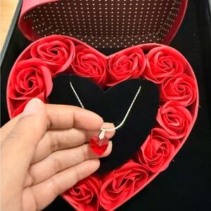 Heart Pendant Necklace with Red Crystal